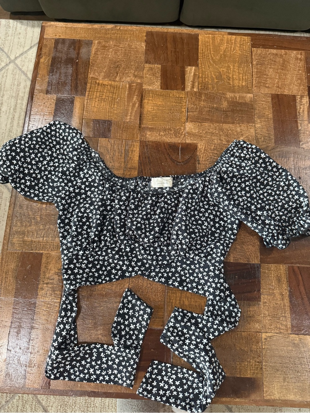 Altar'd State Black Crop Top with White Star Floral Print